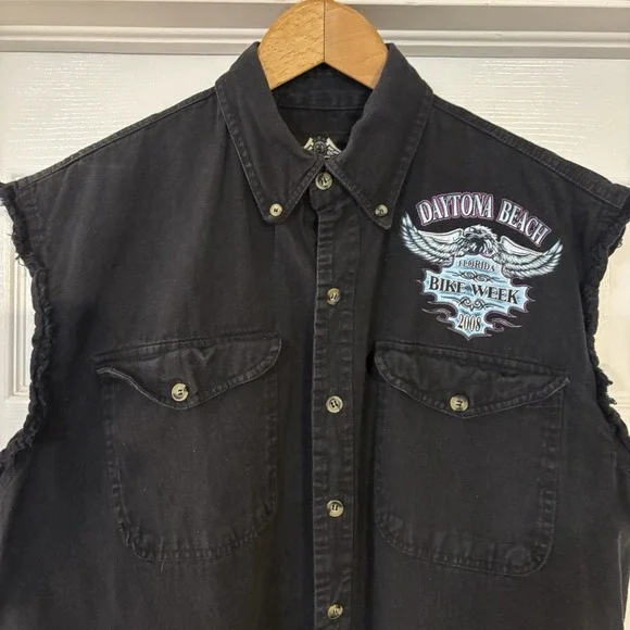 Mens 2008 Daytona Beach Bike Week Black Denim Vest Motorcycles Riding Size Lg - Picture 3 of 6
